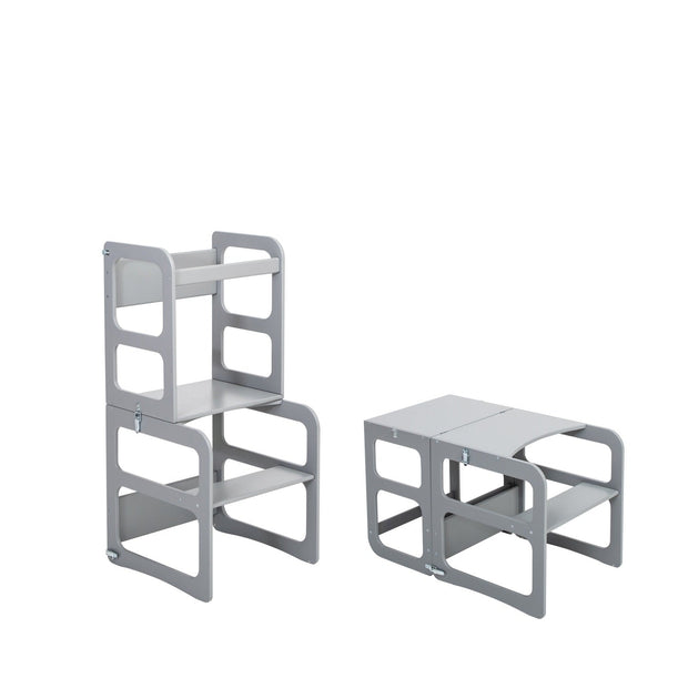 Montessori Houten Learning Tower 2in1 grijs om te klimmen of gebruiken als tafel met stoel