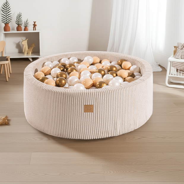 MeowBaby Ballenbak Ecru Rib - Goud, Beige & Wit (incl 200 ballen)