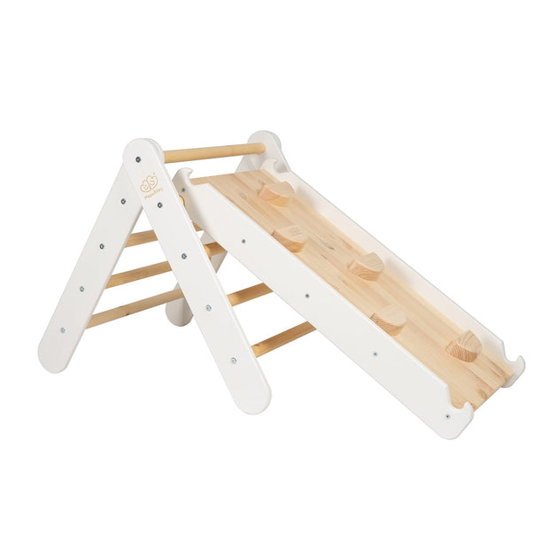 MeowBaby houten klimrek met glijbaan in naturel en wit voor actief kinderspel