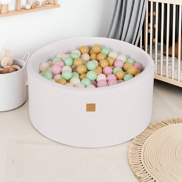 MeowBaby Ballenbak Boucle Wit - Pastel roze, Mint, Wit & Beige (inclusief 300 ballen)