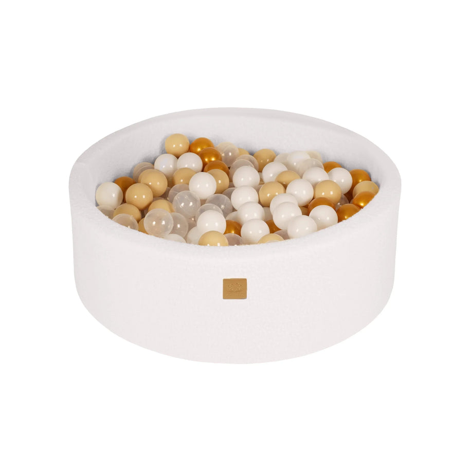 MeowBaby Ballenbak Boucle Wit met goud, beige, wit en transparante ballen gevuld