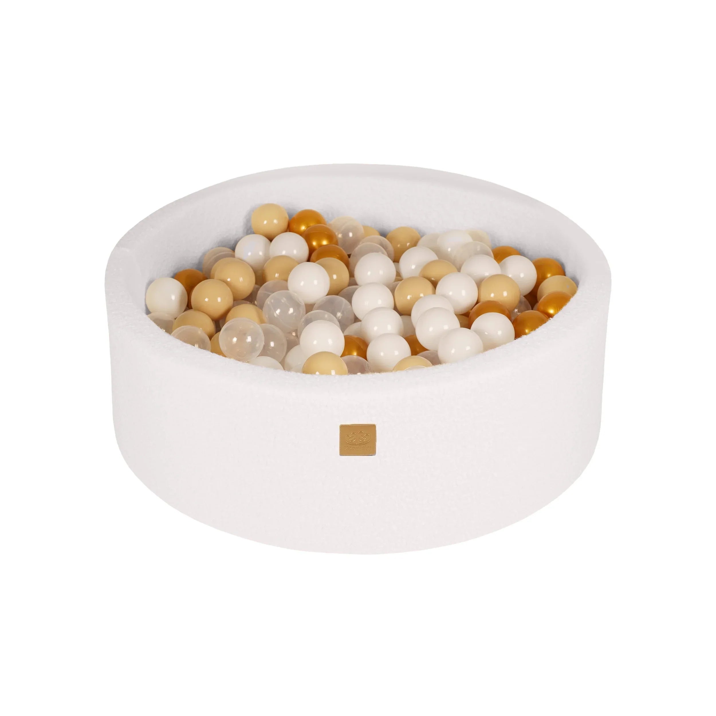 MeowBaby Ballenbak Boucle Wit met goud, beige, wit en transparante ballen gevuld
