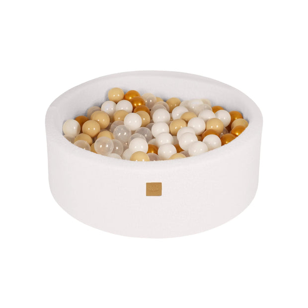 MeowBaby Ballenbak Boucle Wit met goud, beige, wit en transparante ballen gevuld