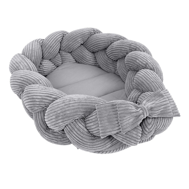 Babynestje met Gevlochten Bumper - Grey in zachte corduroy stof voor comfort en veiligheid