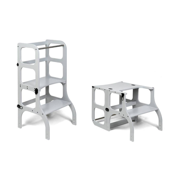 Ette Tete Houten Learning Tower 2in1 grijs, multifunctionele kinderhulp en tafeltje