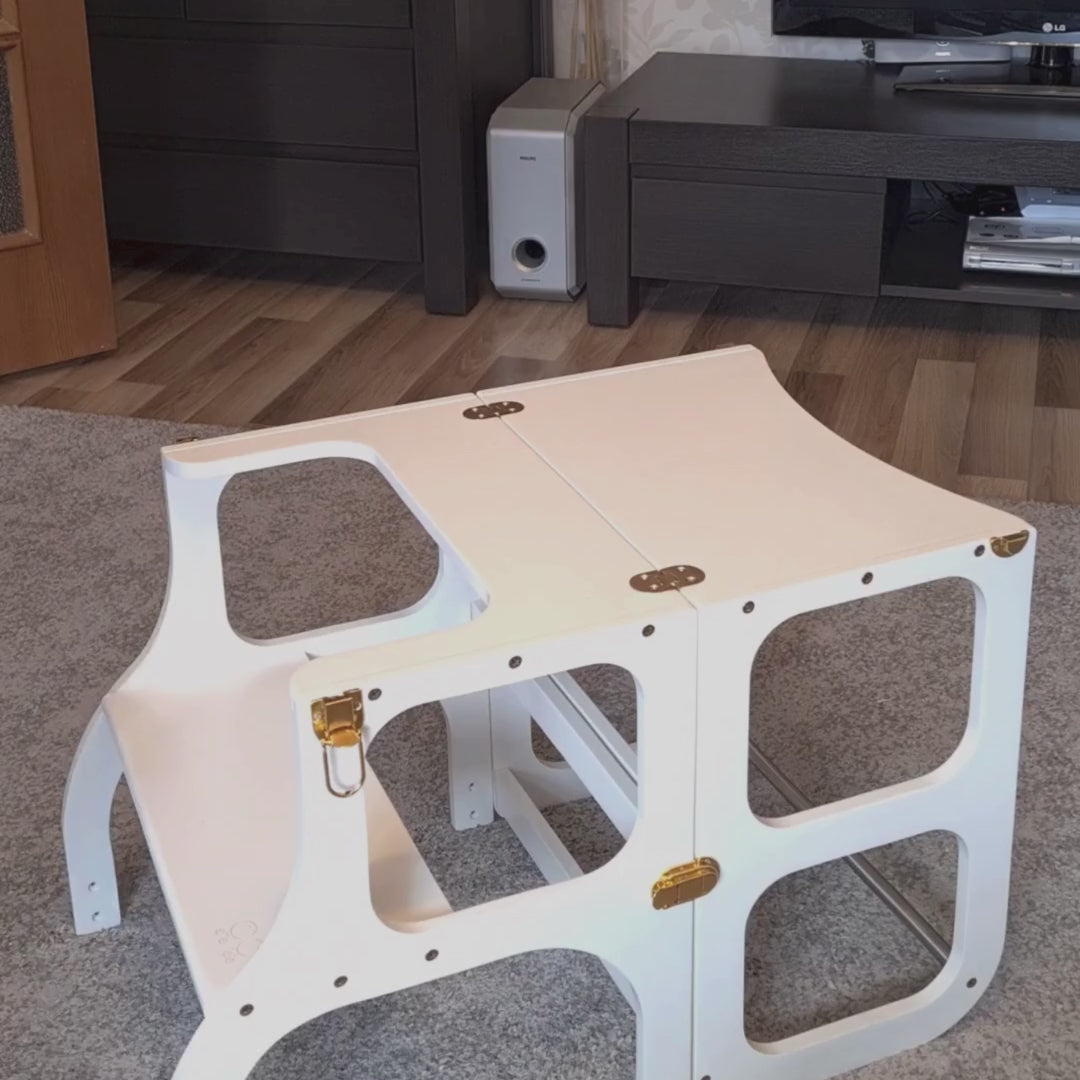 Houten Learning Tower 2in1 wit kindvriendelijke houten opstapstoel en tafel in één