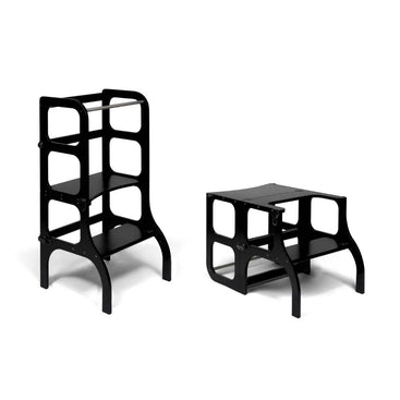Ette Tete Houten Learning Tower 2in1 zwart als veilige kitchen helper en kinderstoel