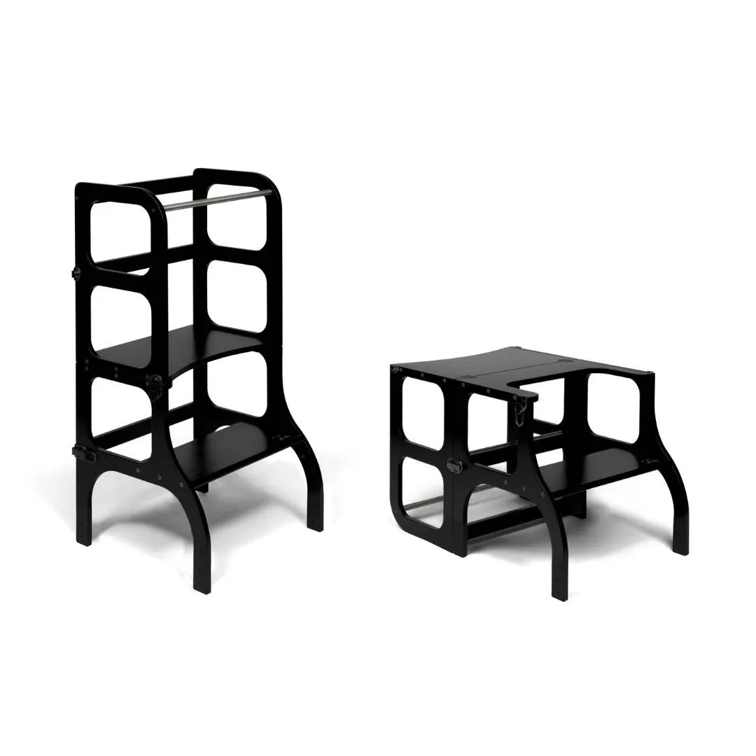 Ette Tete Houten Learning Tower 2in1 zwart als veilige kitchen helper en kinderstoel