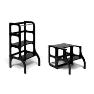 Ette Tete Houten Learning Tower 2in1 zwart als veilige kitchen helper en kinderstoel