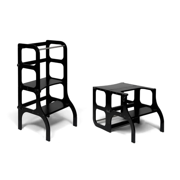 Ette Tete Houten Learning Tower 2in1 zwart als veilige kitchen helper en kinderstoel