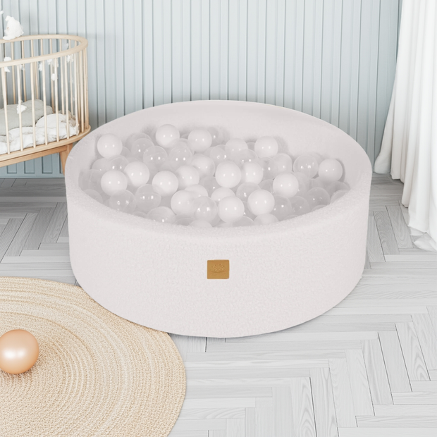 MeowBaby Ballenbak Boucle Wit - Wit & Transparant (inclusief 200 ballen)