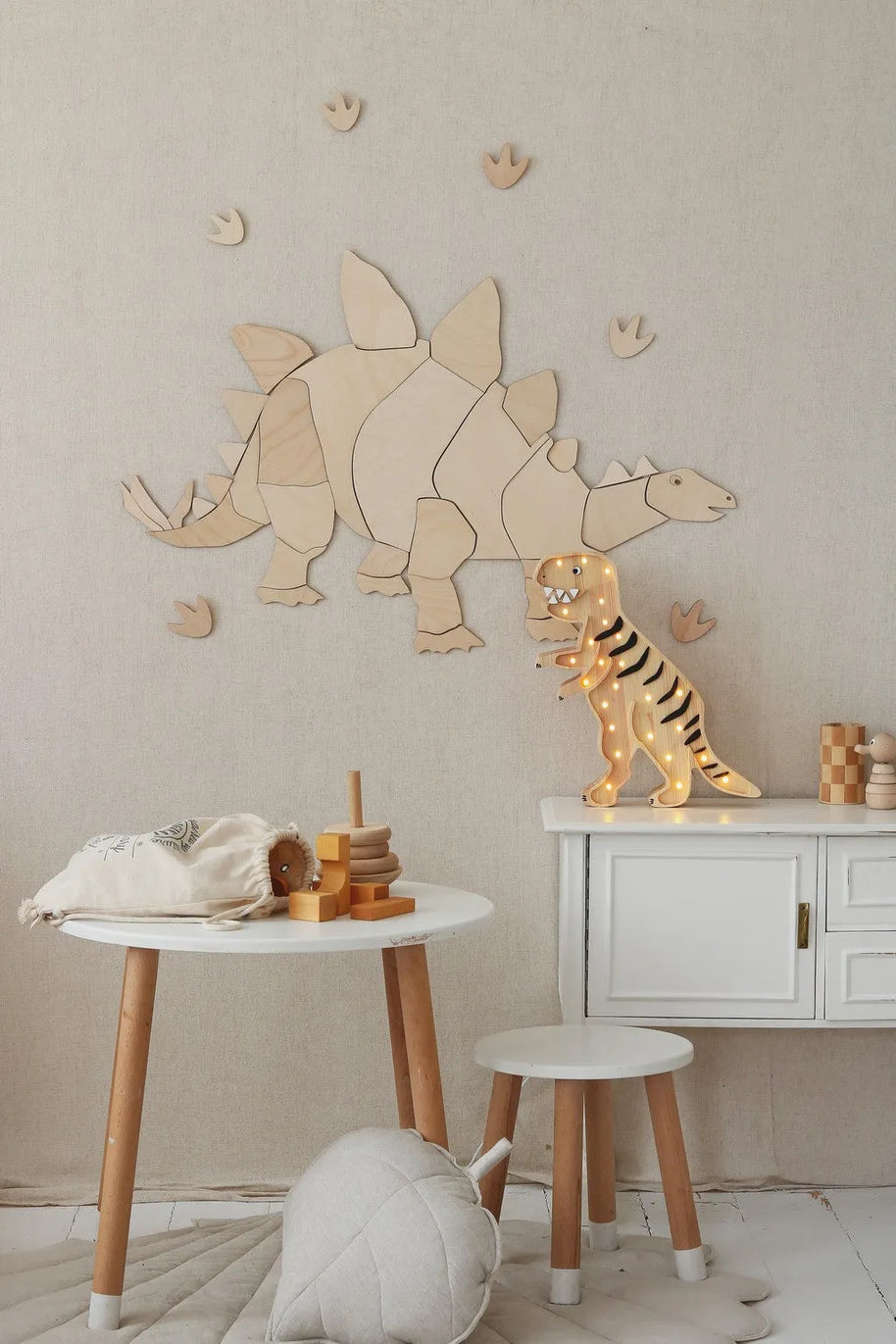 Cut It Now Houten Wanddecoratie Dinosaur Stegosaurus van lichte houten puzzelstukken
