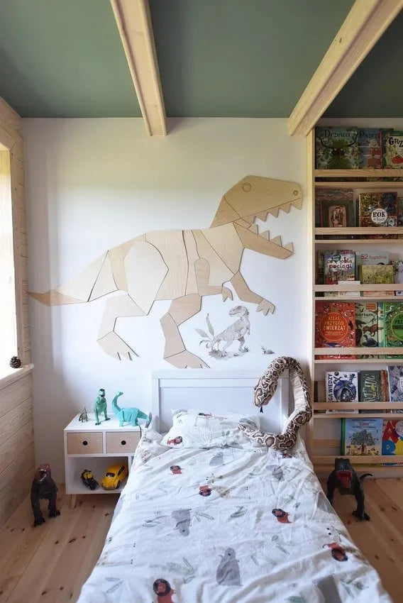 Cut It Now Houten Wanddecoratie Dinosaur T-Rex op kinderkamerwand in puzzelstijl