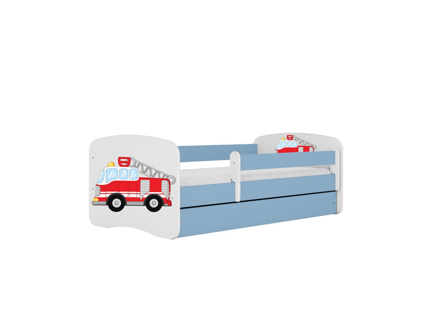 Kocot Kids Junior Bed Brandweerauto Blauw kinderbed met handige lade en zijbeveiliging