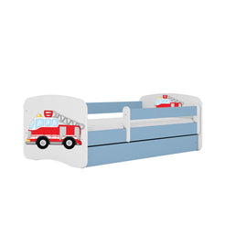 Kocot Kids Junior Bed Brandweerauto Blauw kinderbed met handige lade en zijbeveiliging