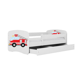 Kocot Kids Junior Bed Brandweerauto Wit met lade en zijbeveiliging, veilig en stijlvol kinderbed