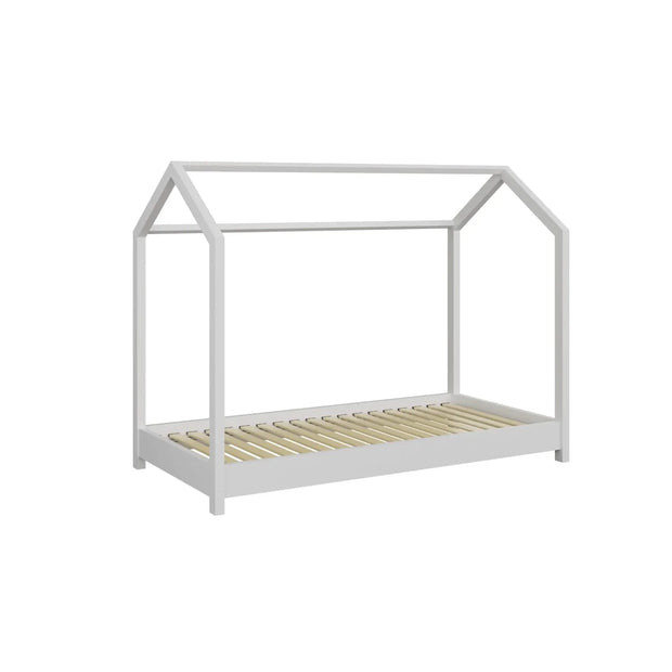 Kocot Kids Junior Bed Huisje Bella wit, minimalistisch huisvormig bed van grenenhout