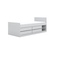 Kocot Kids Junior Bed Leon wit met opbergladen en open schappen, strak en functioneel design