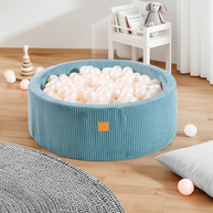 MeowBaby Ballenbak Blauw Rib - Parelmoer gevuld met zachte ballen in kinderkamer