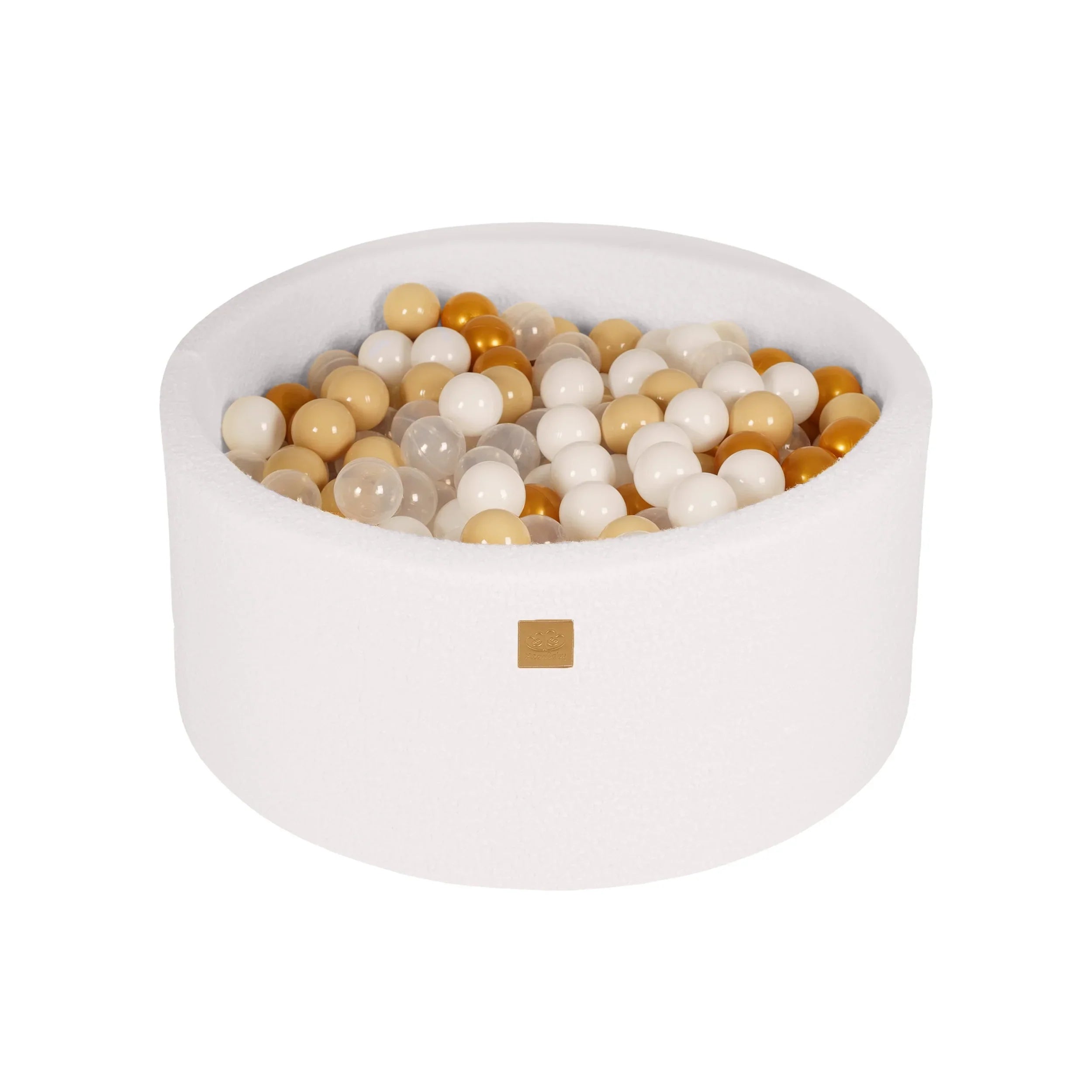 MeowBaby Ballenbak Boucle Wit met goud, beige, wit en transparante ballen, inclusief 300 stuks