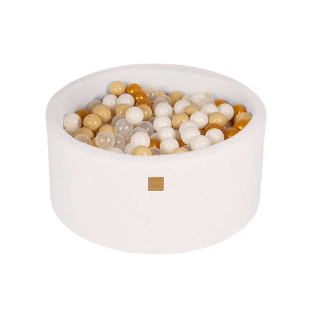 MeowBaby Ballenbak Boucle Wit met goud, beige, wit en transparante ballen, inclusief 300 stuks