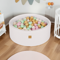 MeowBaby Ballenbak Boucle Wit gevuld met pastel roze, mint, wit en beige ballen