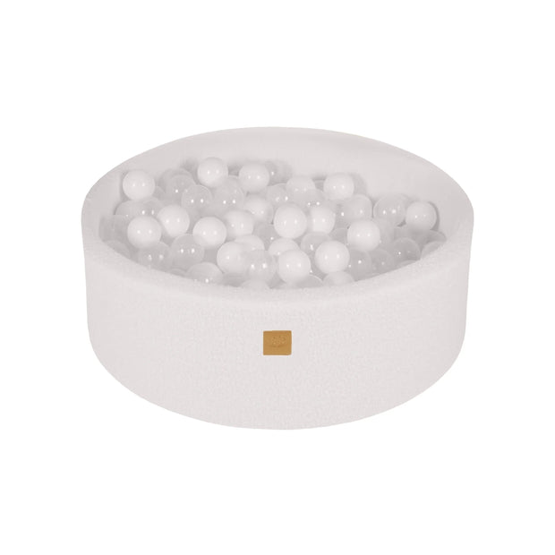MeowBaby Ballenbak Boucle Wit met witte en transparante ballen, inclusief 200 ballen voor veilig spel