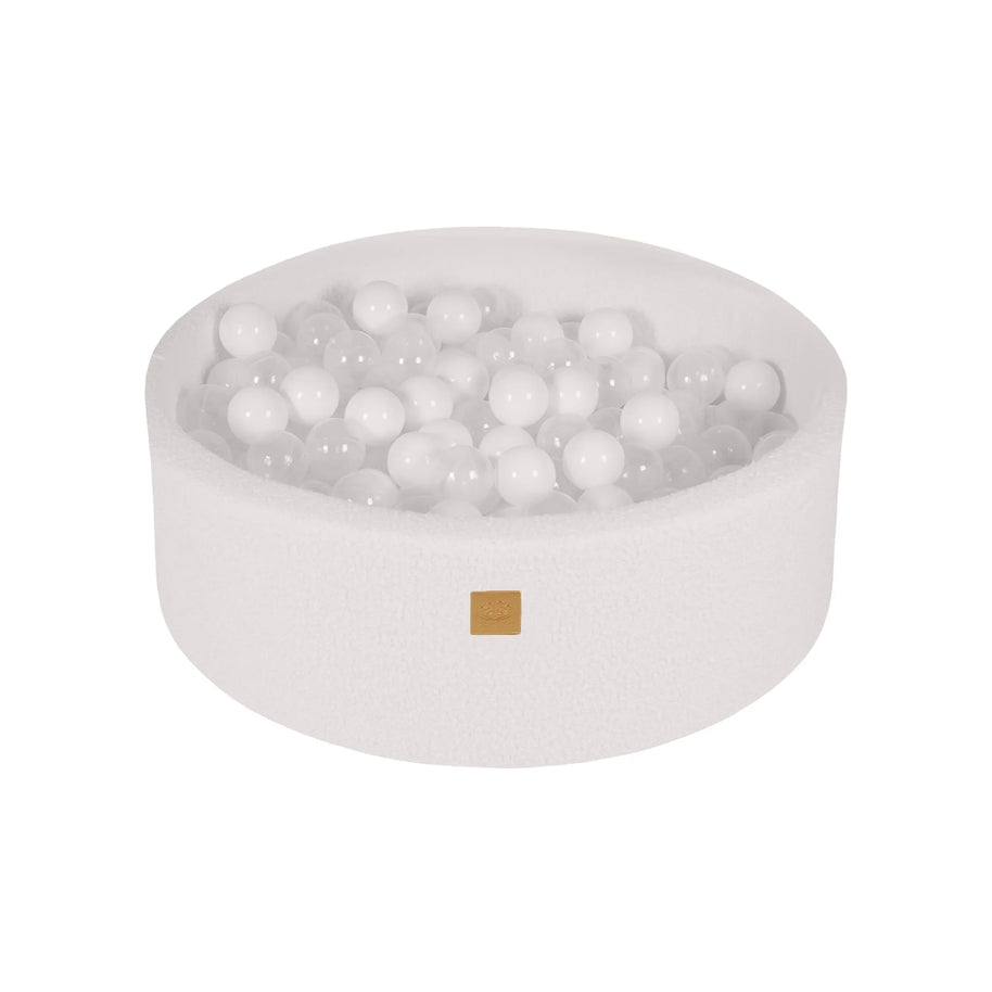 MeowBaby Ballenbak Boucle Wit met witte en transparante ballen, inclusief 200 ballen voor veilig spel