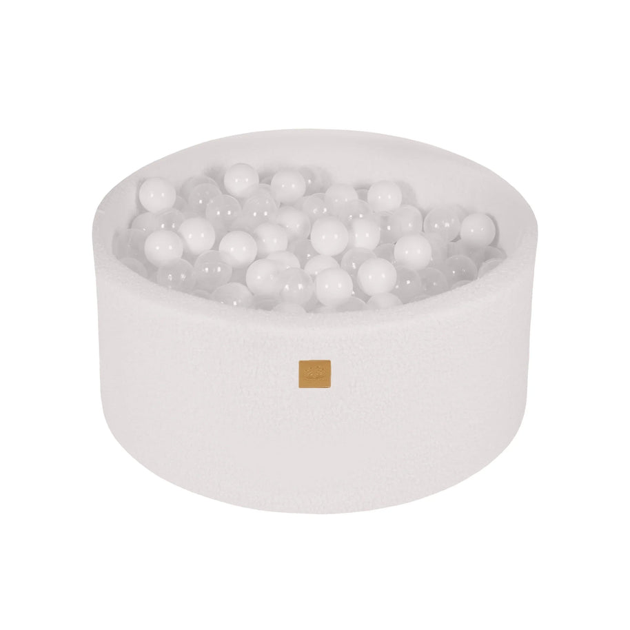 MeowBaby Ballenbak Boucle Wit met transparante ballen, inclusief 300 ballen, zacht en veilig