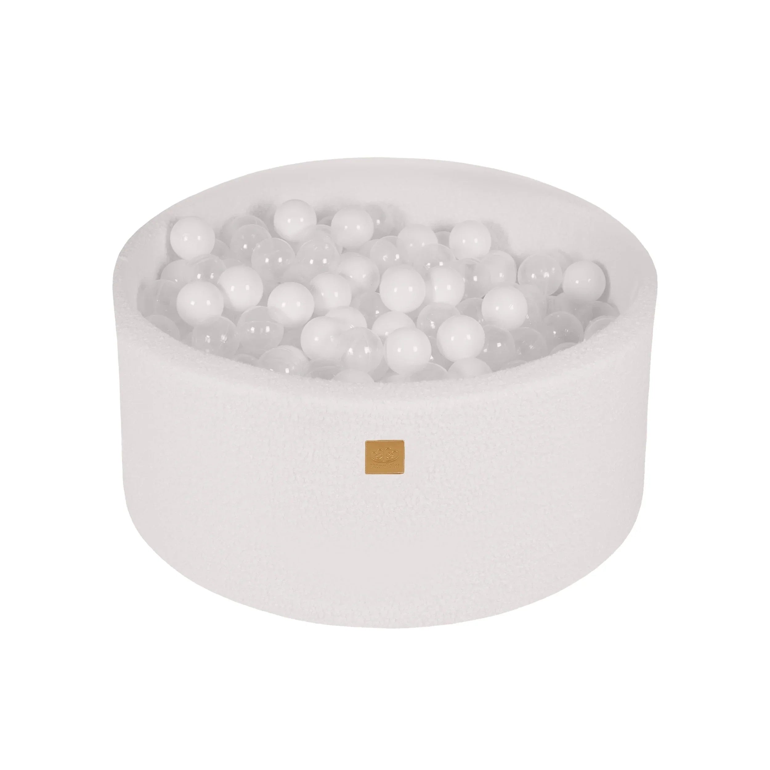 MeowBaby Ballenbak Boucle Wit met transparante ballen, inclusief 300 ballen, zacht en veilig