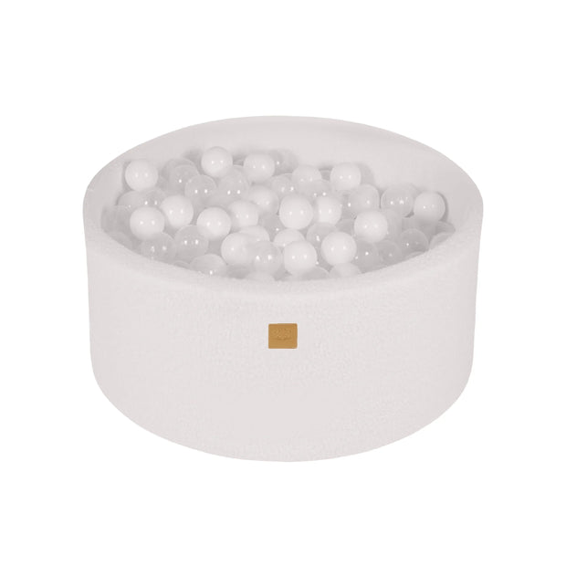 MeowBaby Ballenbak Boucle Wit met transparante ballen, inclusief 300 ballen, zacht en veilig