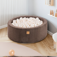 MeowBaby Ballenbak Bruin Rib wit gevuld met 200 zachte ballen in kinderkamer