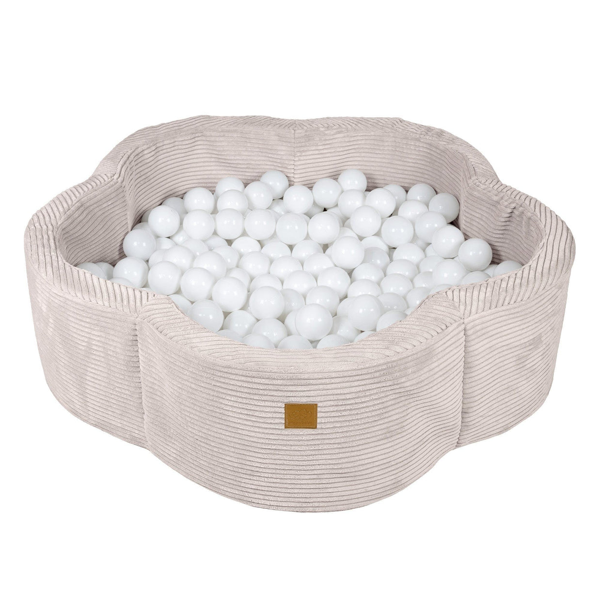 MeowBaby Ballenbak Rib Bloem - Ecru met witte ballen, zacht en veilig voor kinderen