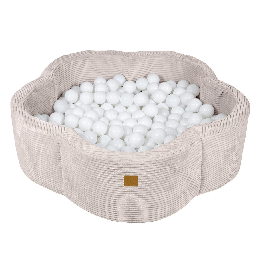 MeowBaby Ballenbak Rib Bloem - Ecru met witte ballen, zacht en veilig voor kinderen