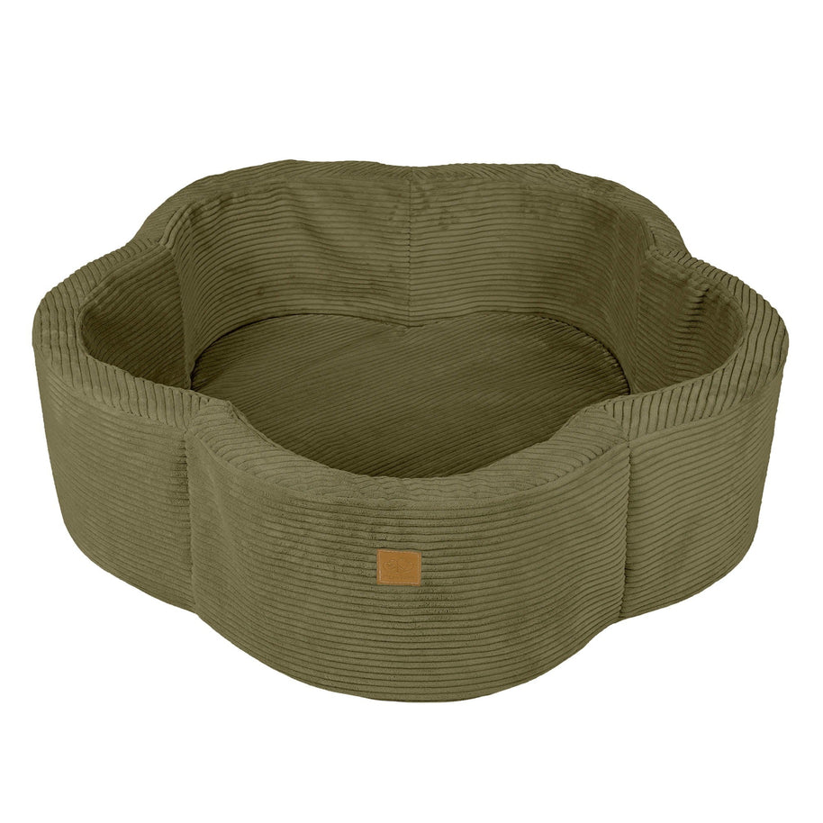 MeowBaby Ballenbak Rib Bloem in khaki stof met ribbelstructuur en bloemvormig design
