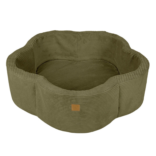 MeowBaby Ballenbak Rib Bloem in khaki stof met ribbelstructuur en bloemvormig design