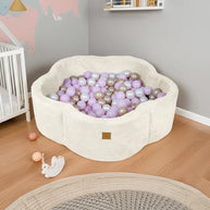 MeowBaby Ballenbak Rib Bloem in vanillekleur gevuld met zachte pastelkleurige ballen