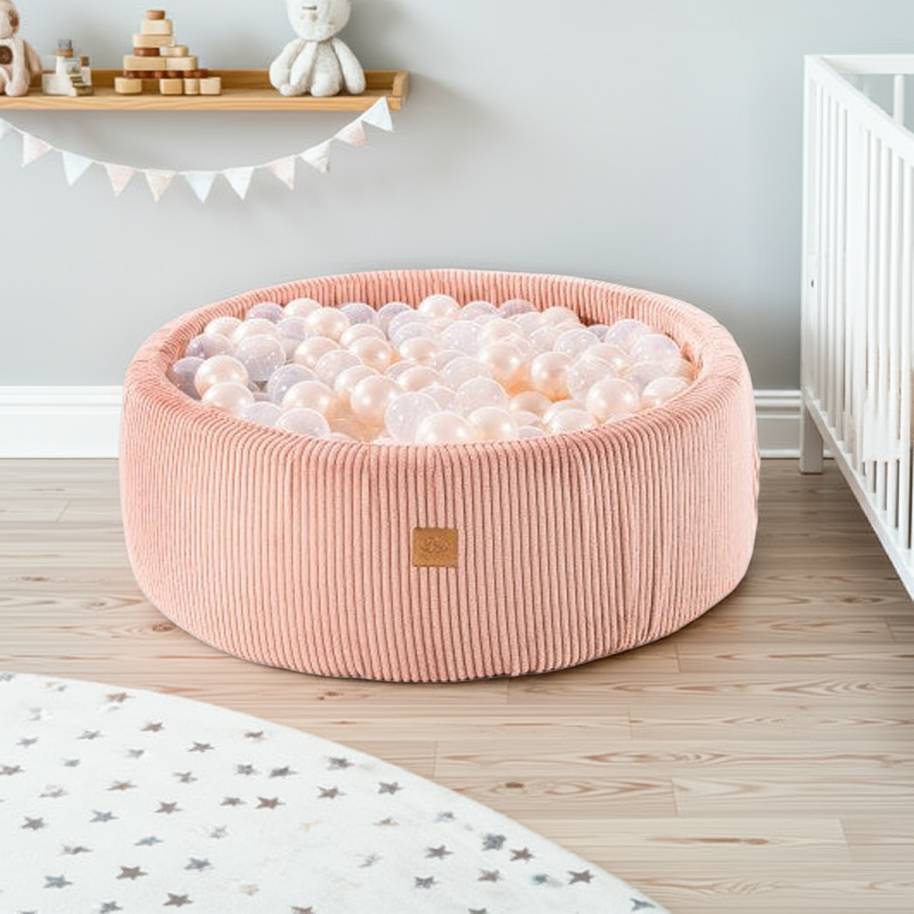 MeowBaby Ballenbak Roze Rib Parelmoer gevuld met 200 zachte ballen voor kinderplezier