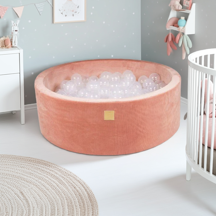 MeowBaby Ballenbak Roze Rib transparant gevuld met 200 zachte ballen in kinderkamer