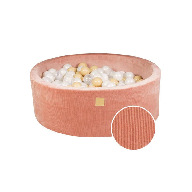 MeowBaby Ballenbak Roze Rib met 200 witte, zandkleurige en transparante ballen