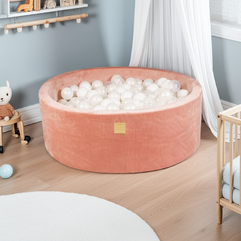 MeowBaby ballenbak roze rib wit transparant gevuld met 200 zachte ballen voor kinderen