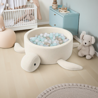 MeowBaby Ballenbak Schildpad Bouclé in zachte cheesecake cream beige met speelgoedballen