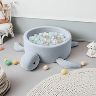 MeowBaby Ballenbak Schildpad Bouclé blauw met zachte schuimwanden en speelballen binnenshuis