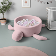 MeowBaby Ballenbak Schildpad Bouclé roze met zachte schuimwanden en kleurrijke ballen