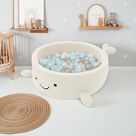 MeowBaby Ballenbak Walvis Bouclé beige in zachte, veilige walvisvorm voor kinderkamer