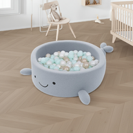 MeowBaby Ballenbak Walvis Bouclé blauw met zachte schuimwanden en pasteltinten ballen