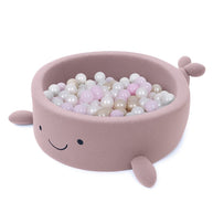 MeowBaby Ballenbak Walvis Bouclé roze met zachte wanden en speelkleurige ballen