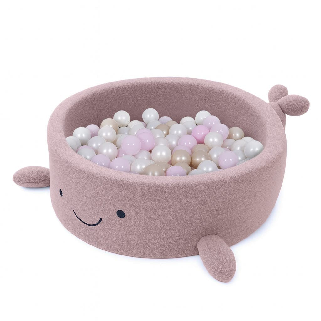 MeowBaby Ballenbak Walvis Bouclé roze met zachte wanden en speelkleurige ballen