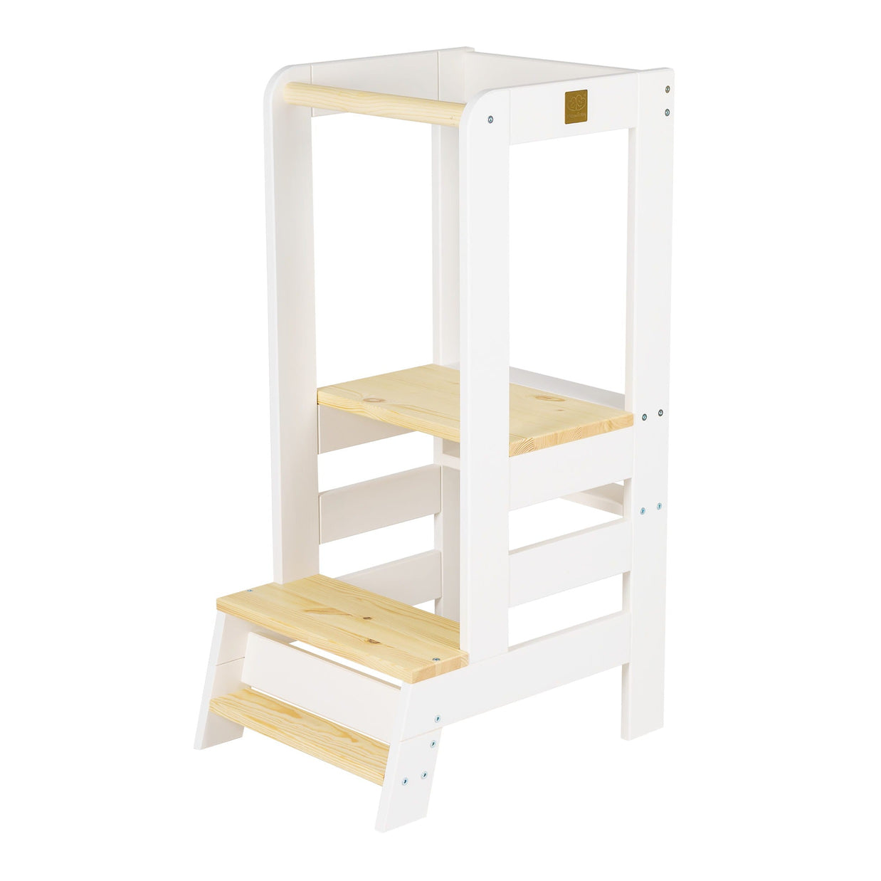 MeowBaby Houten Learning Tower wit met houten platform en stabiele constructie voor kinderen