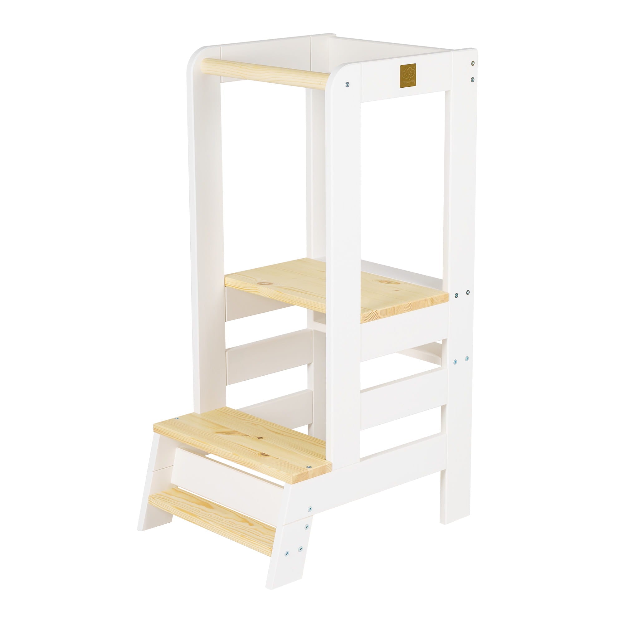 MeowBaby Houten Learning Tower wit met houten platform en stabiele constructie voor kinderen